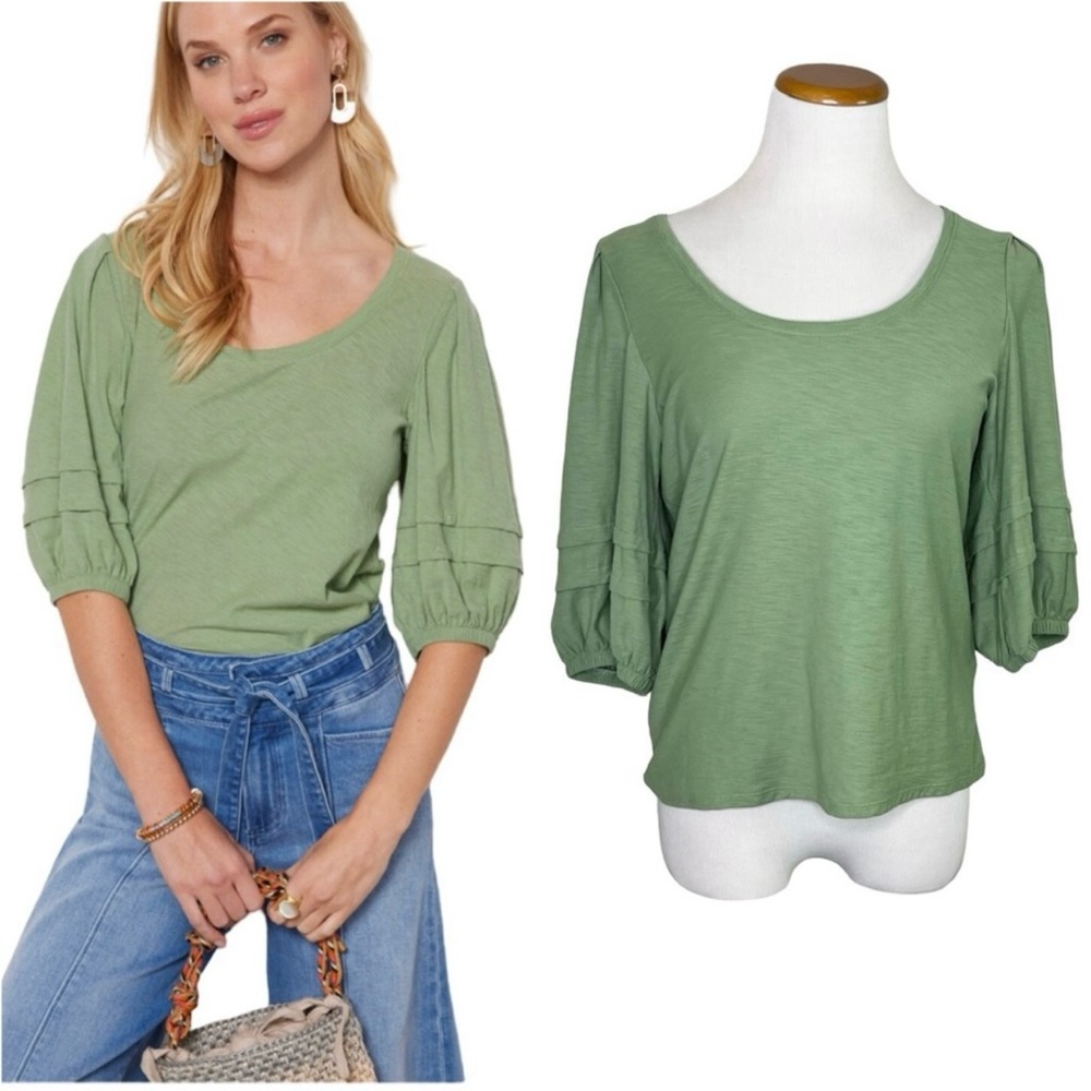 Nation Ltd green Nigella Scoop Neck top with puff sleeves
